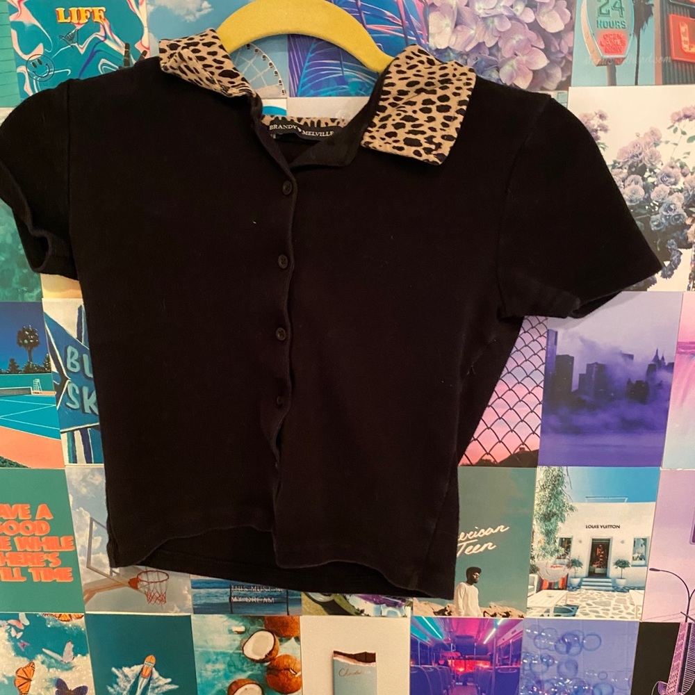 Brandy Melville Black Button Up shirt with Cheetah